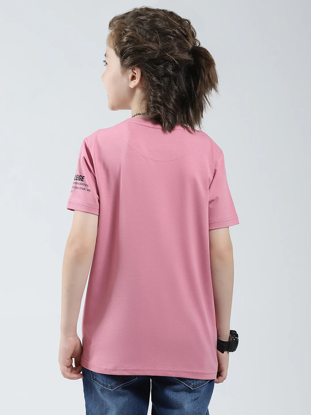 Boys Pink Printed Round Neck Half Sleeve T-Shirt - Image 5