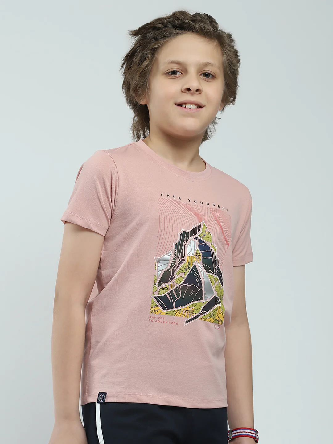Boys Pink Printed Round Neck Half Sleeve T-Shirt - Image 4