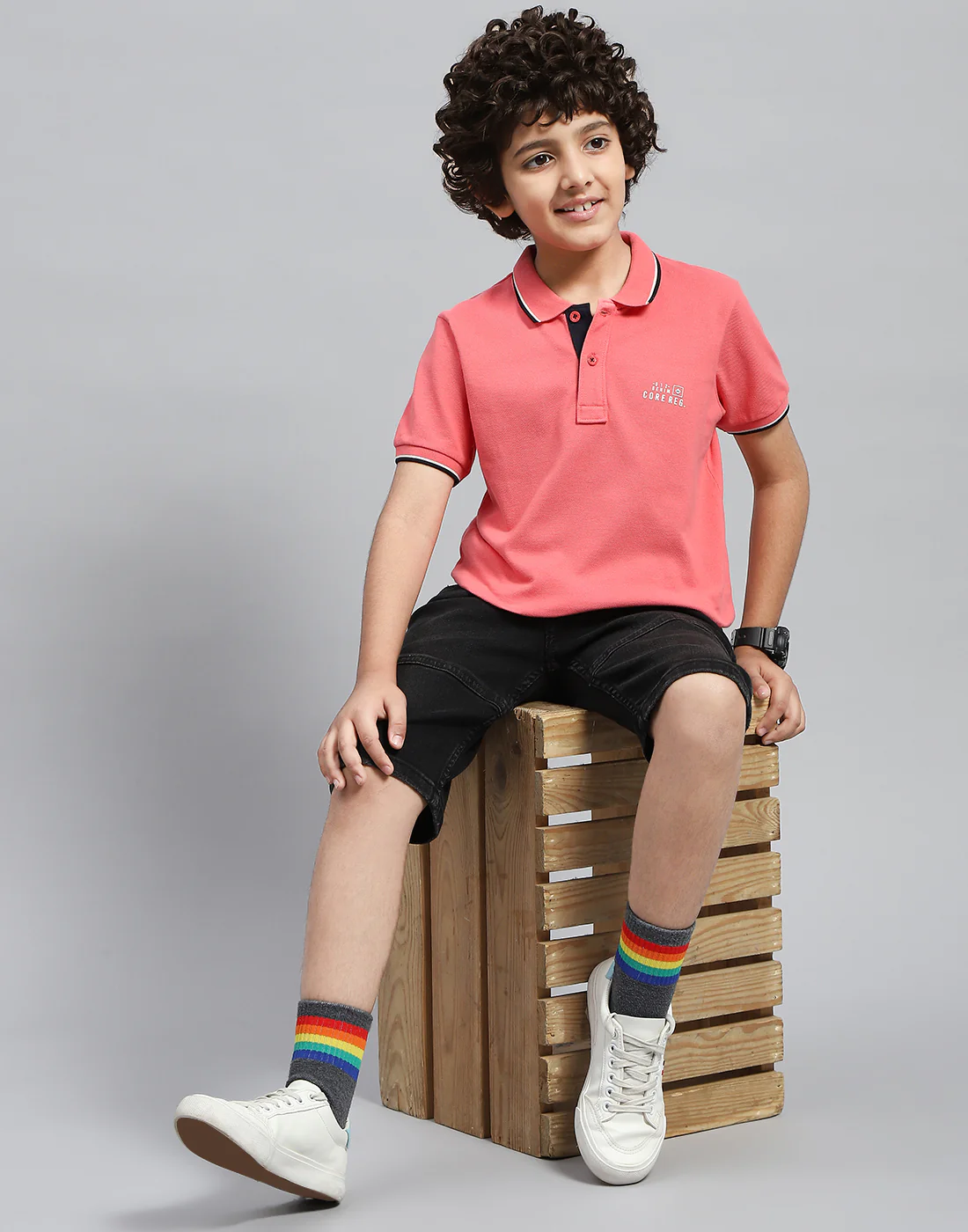 Boys Pink Solid Polo Collar Half Sleeve T-Shirt - Image 2