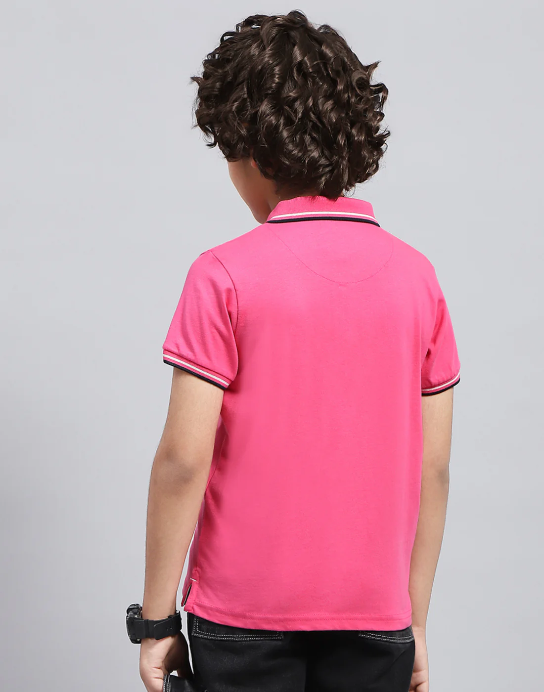 Boys Pink Solid Polo Collar Half Sleeve T-Shirt - Image 6