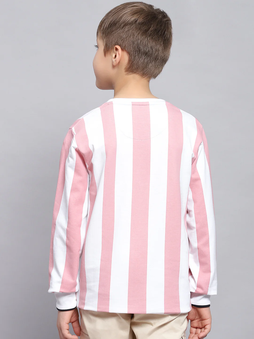 Boys Pink Stripe Round Neck Full Sleeve Sweatshirt - Image 5