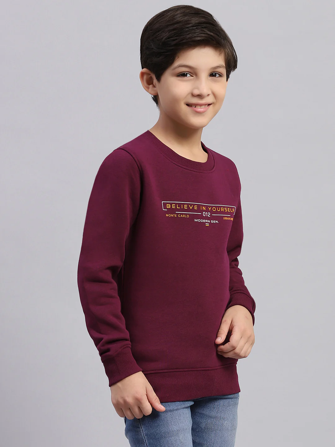 Boys Purple Printed Round Neck Full Sleeve Sweatshirt - Image 4
