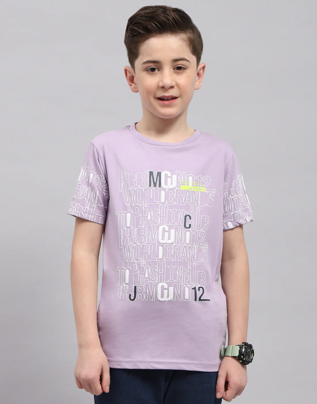Boys Purple Printed Round Neck Half Sleeve T-Shirt - Image 2