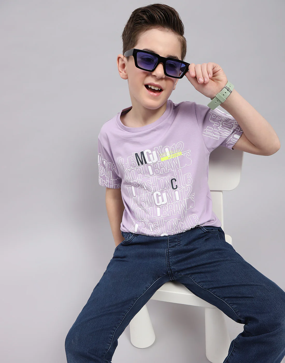 Boys Purple Printed Round Neck Half Sleeve T-Shirt - Image 6