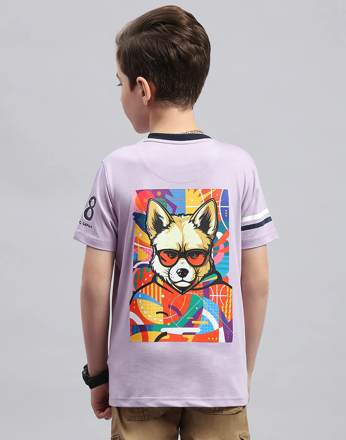 Boys Purple Printed Round Neck Half Sleeve T-Shirt - Image 5