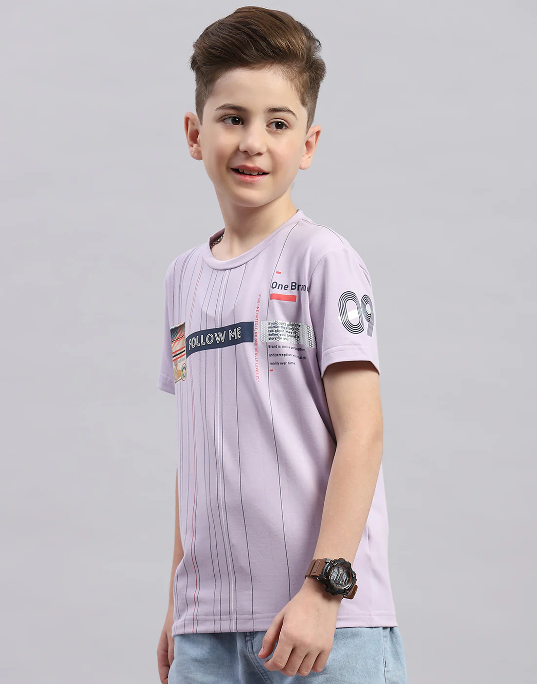 Boys Purple Printed Round Neck Half Sleeve T-Shirt - Image 3