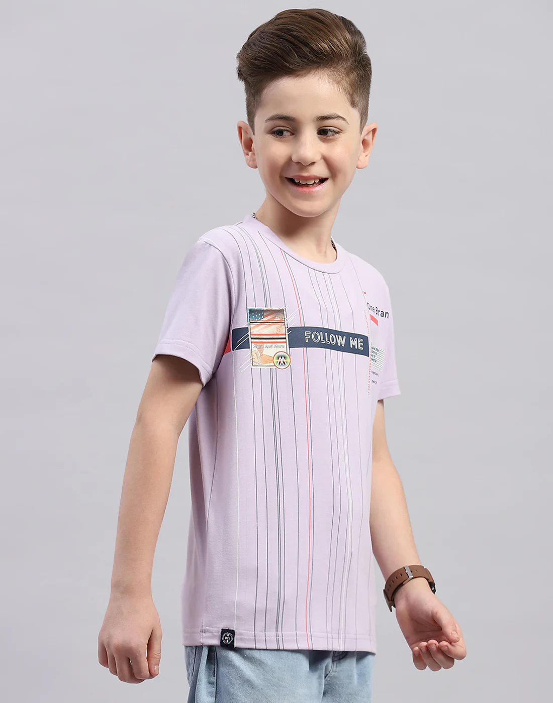 Boys Purple Printed Round Neck Half Sleeve T-Shirt - Image 4