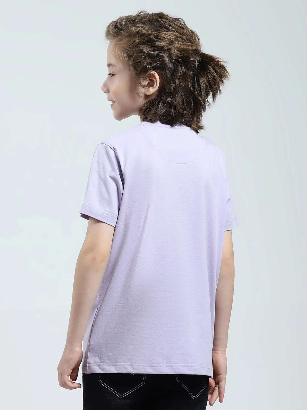 Boys Purple Printed Round Neck Half Sleeve T-Shirt - Image 5