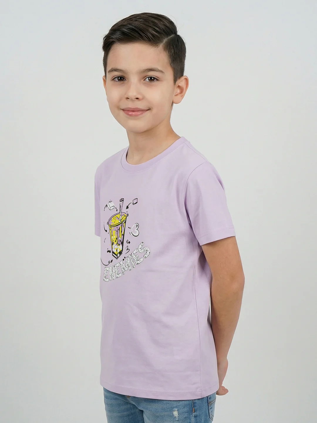 Boys Purple Printed Round Neck Half Sleeve T-Shirt - Image 3