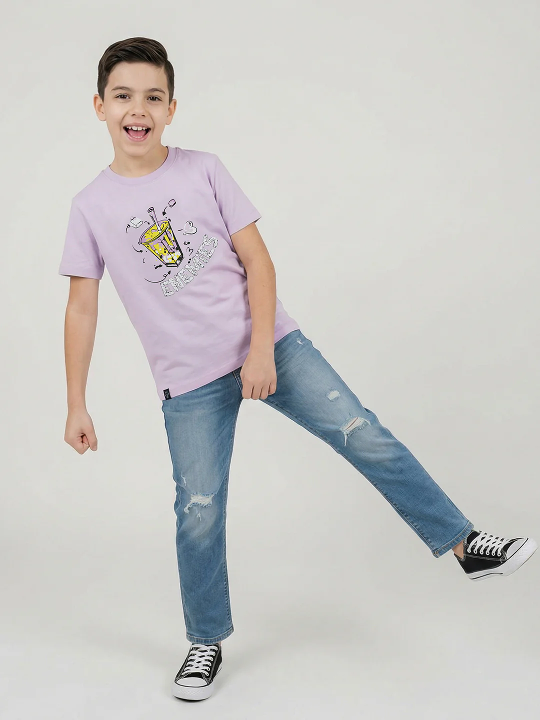 Boys Purple Printed Round Neck Half Sleeve T-Shirt - Image 5