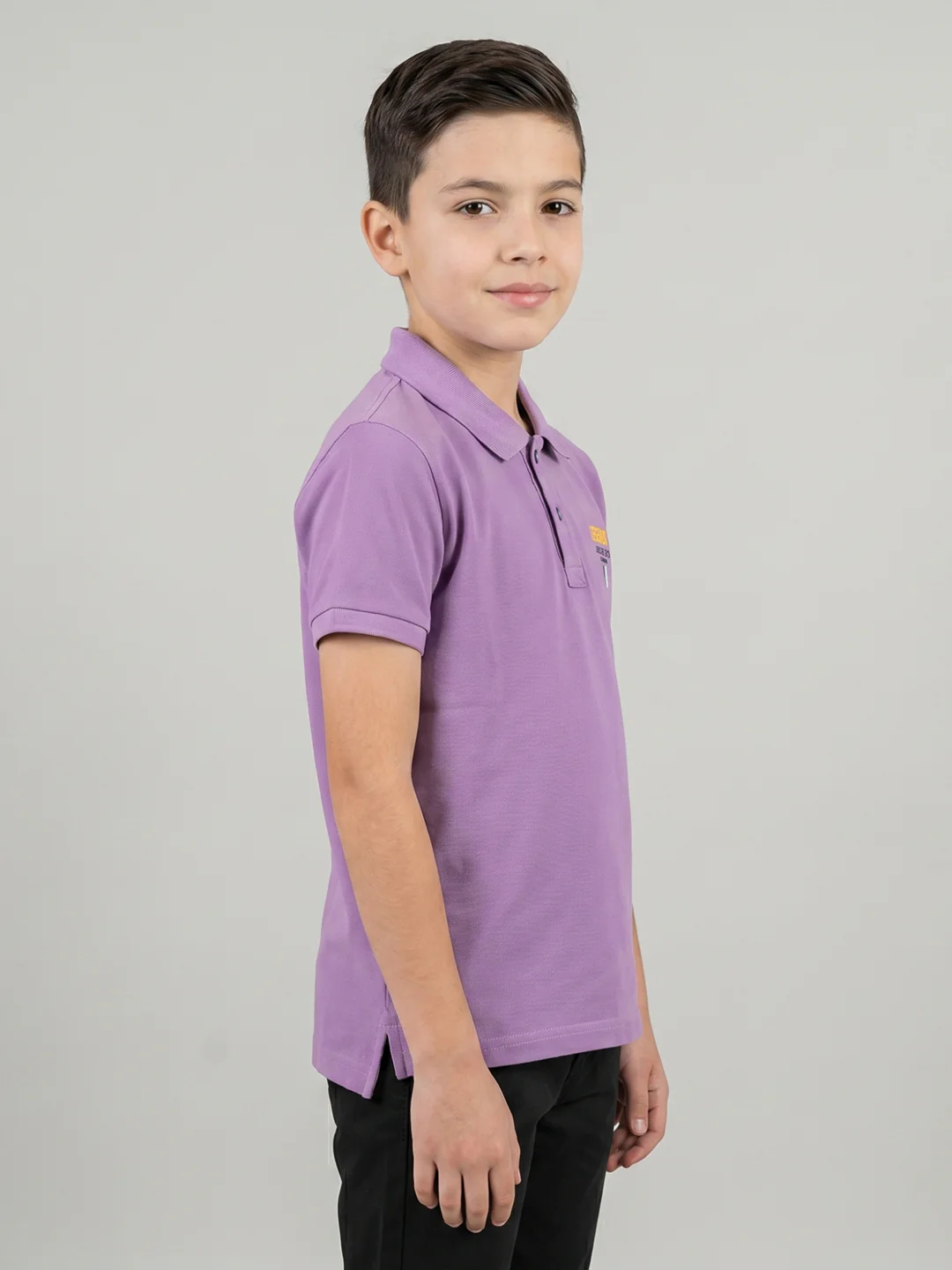 Boys Purple Solid Collar Half Sleeve T-Shirt - Image 2