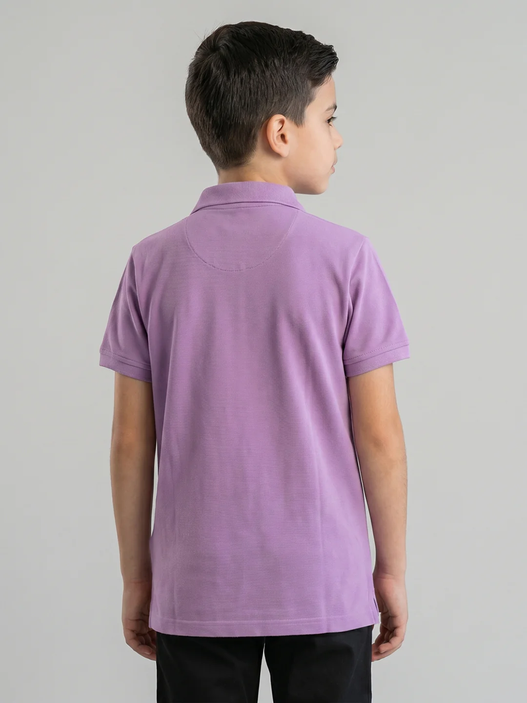Boys Purple Solid Collar Half Sleeve T-Shirt - Image 4