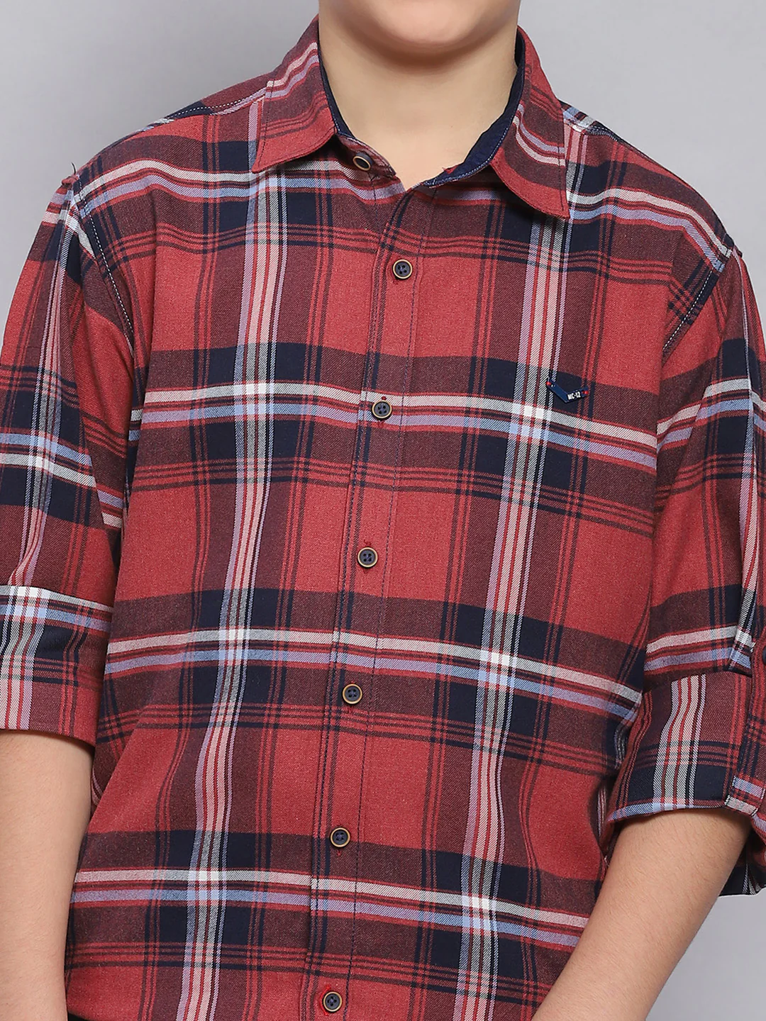 Boys Red Check Spread Collar Full Sleeve Shirts - Image 6