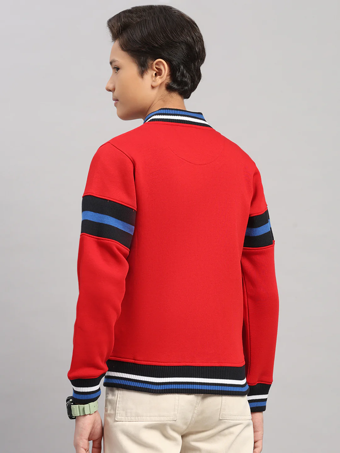 Boys Red Embroidered Round Neck Full Sleeve Sweatshirt - Image 5