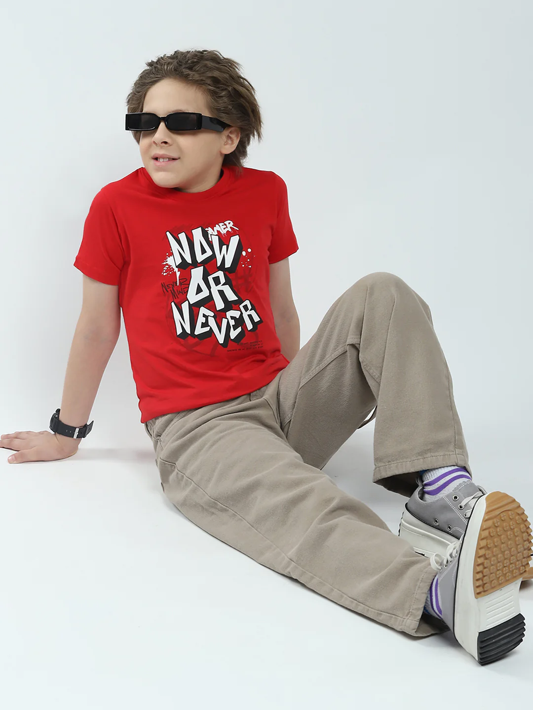 Boys Red & Off White Printed Round Neck Half Sleeve T-Shirt (Pack of 2) - Image 2