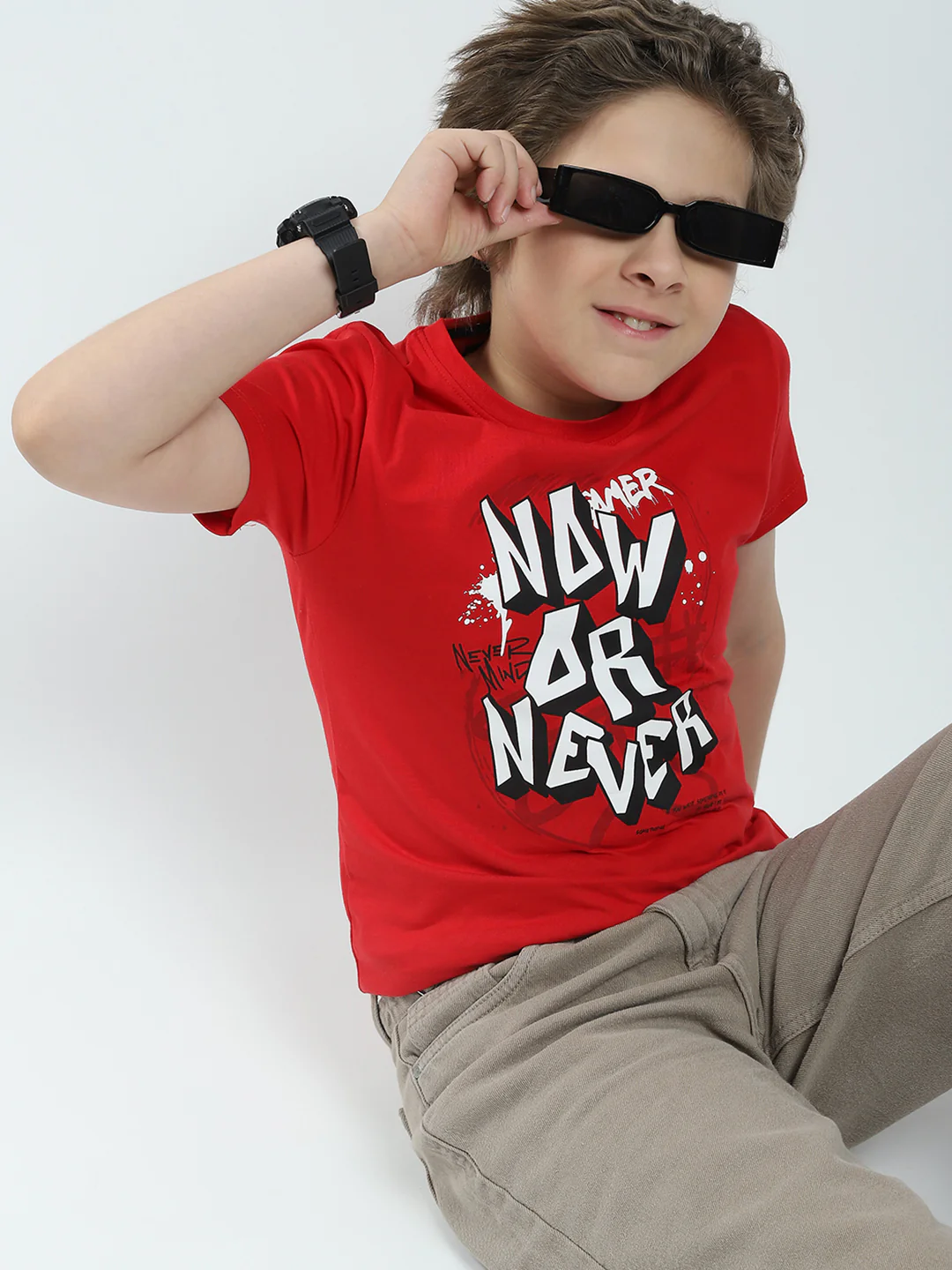 Boys Red & Off White Printed Round Neck Half Sleeve T-Shirt (Pack of 2) - Image 7