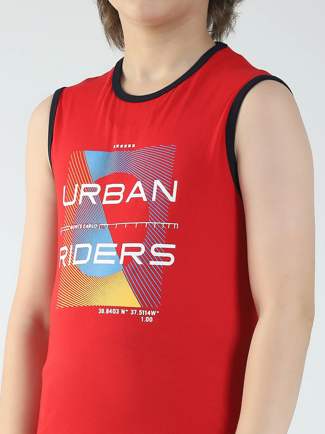 Boys Red & Off White Printed Round Neck Sleeveless T-Shirt (Pack of 2) - Image 10