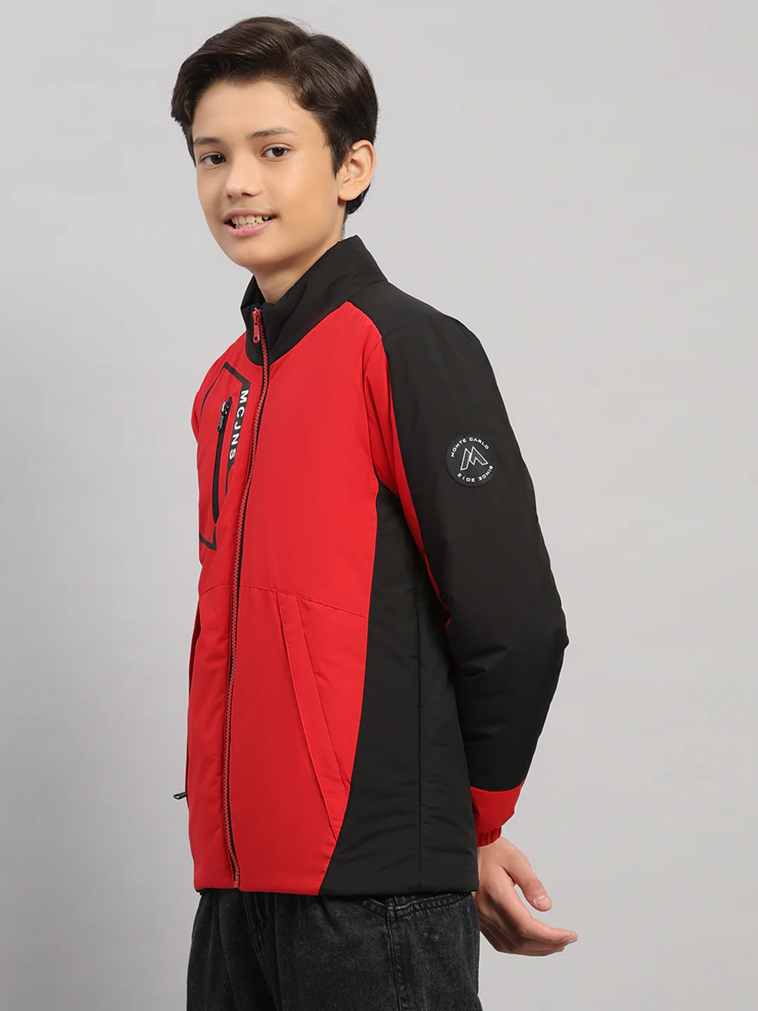 Boys Red Printed Collar Full Sleeve Jacket - Image 3
