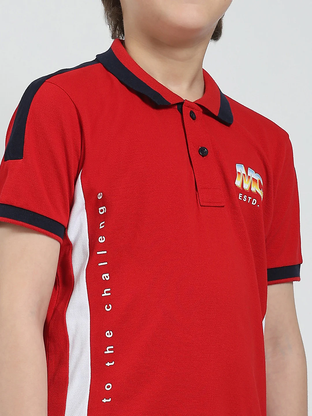 Boys Red Printed Collar Half Sleeve T-Shirt - Image 7
