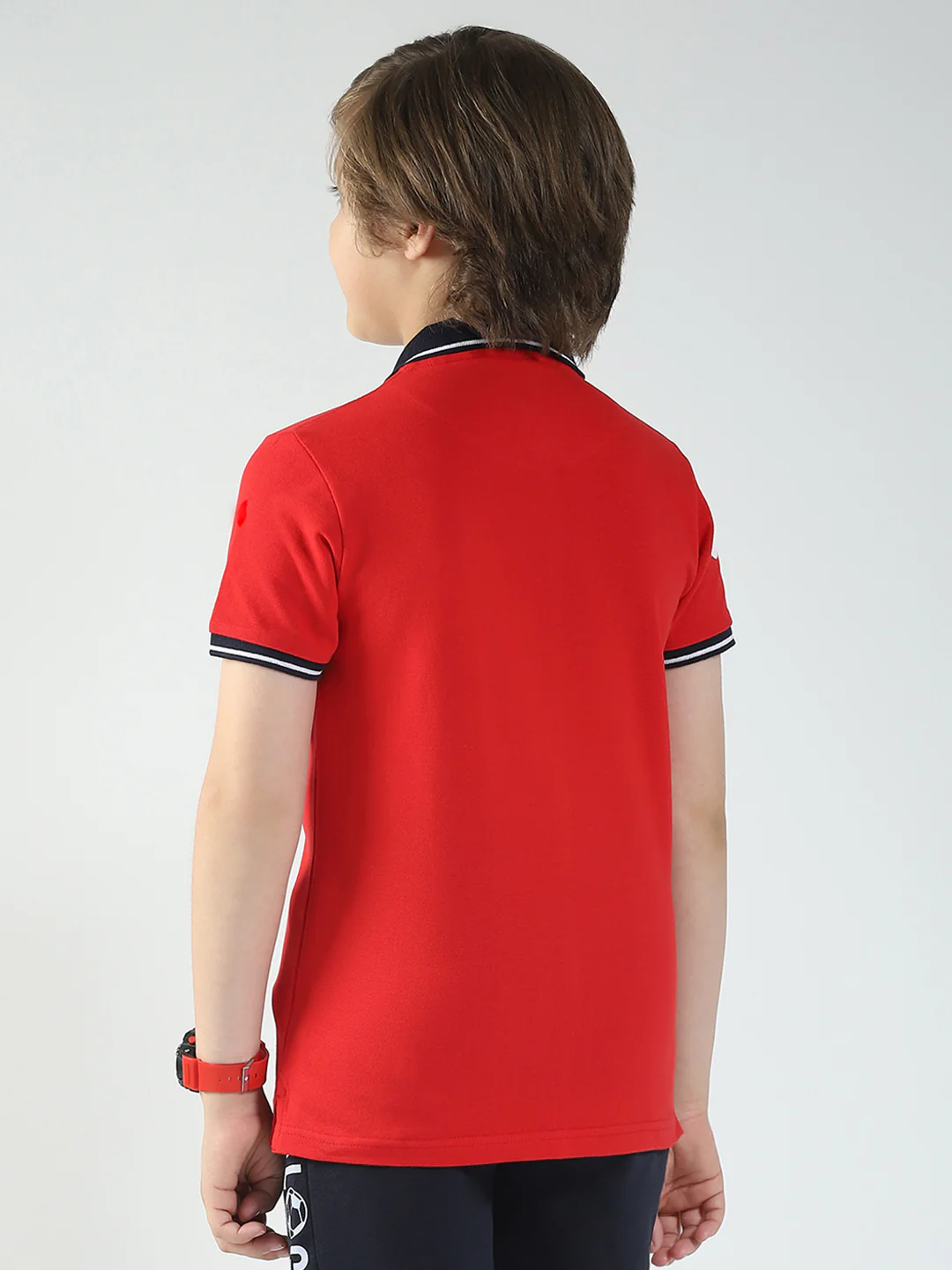 Boys Red Printed Collar Half Sleeve T-Shirt - Image 5