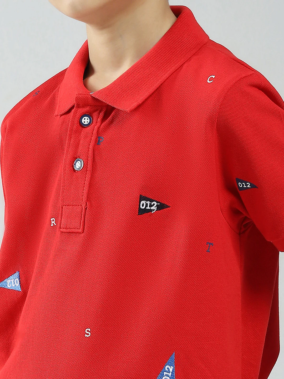 Boys Red Printed Collar Half Sleeve T-Shirt - Image 6