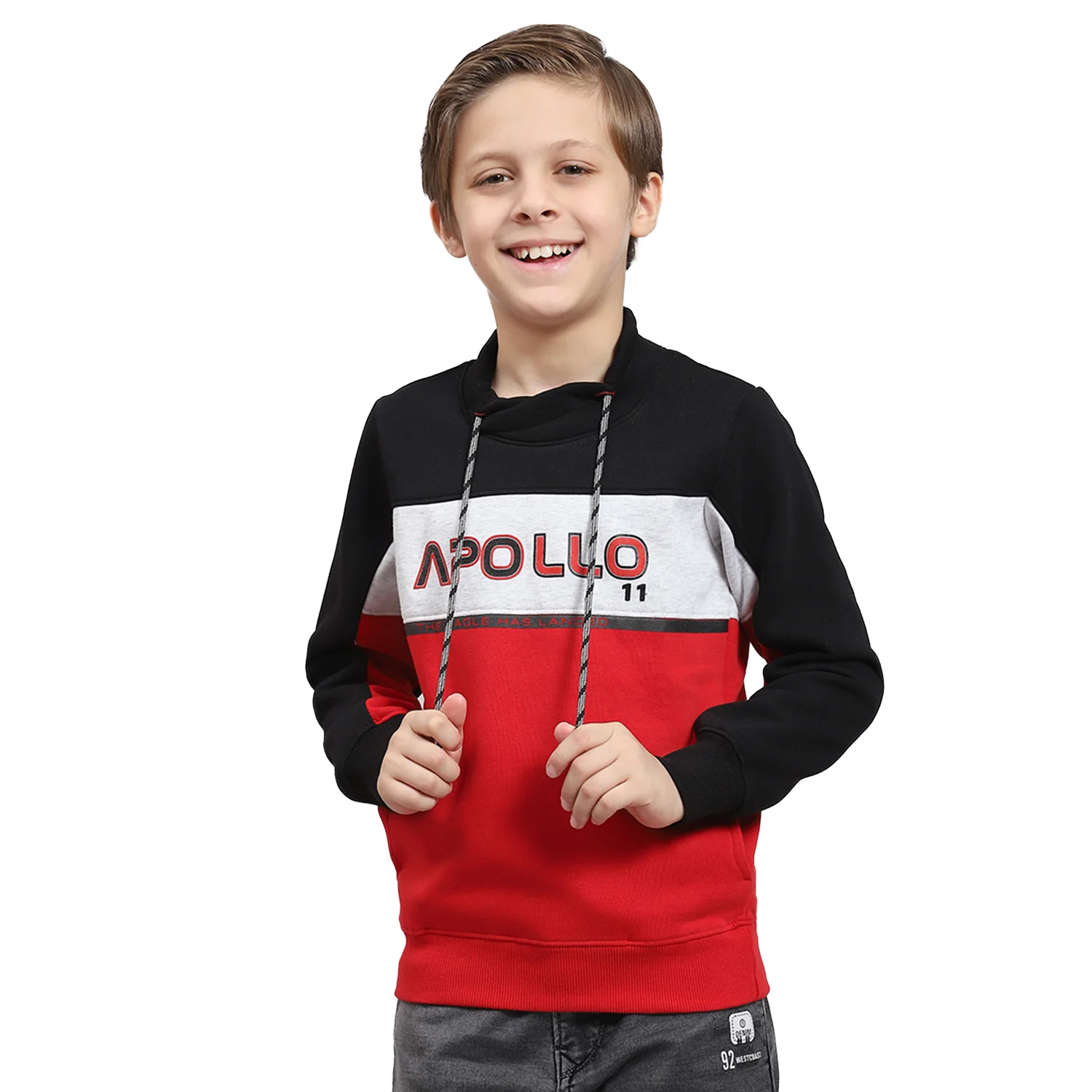 Boys Red Printed F Neck Full Sleeve Sweatshirt - Image 5