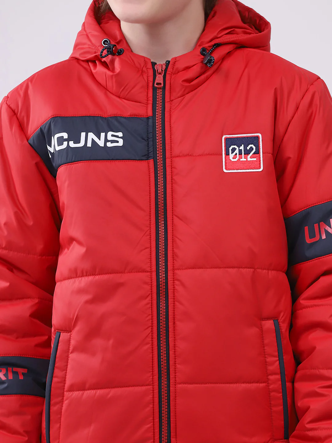 Boys Red Printed Hooded Full Sleeve Boys Jacket - Image 7