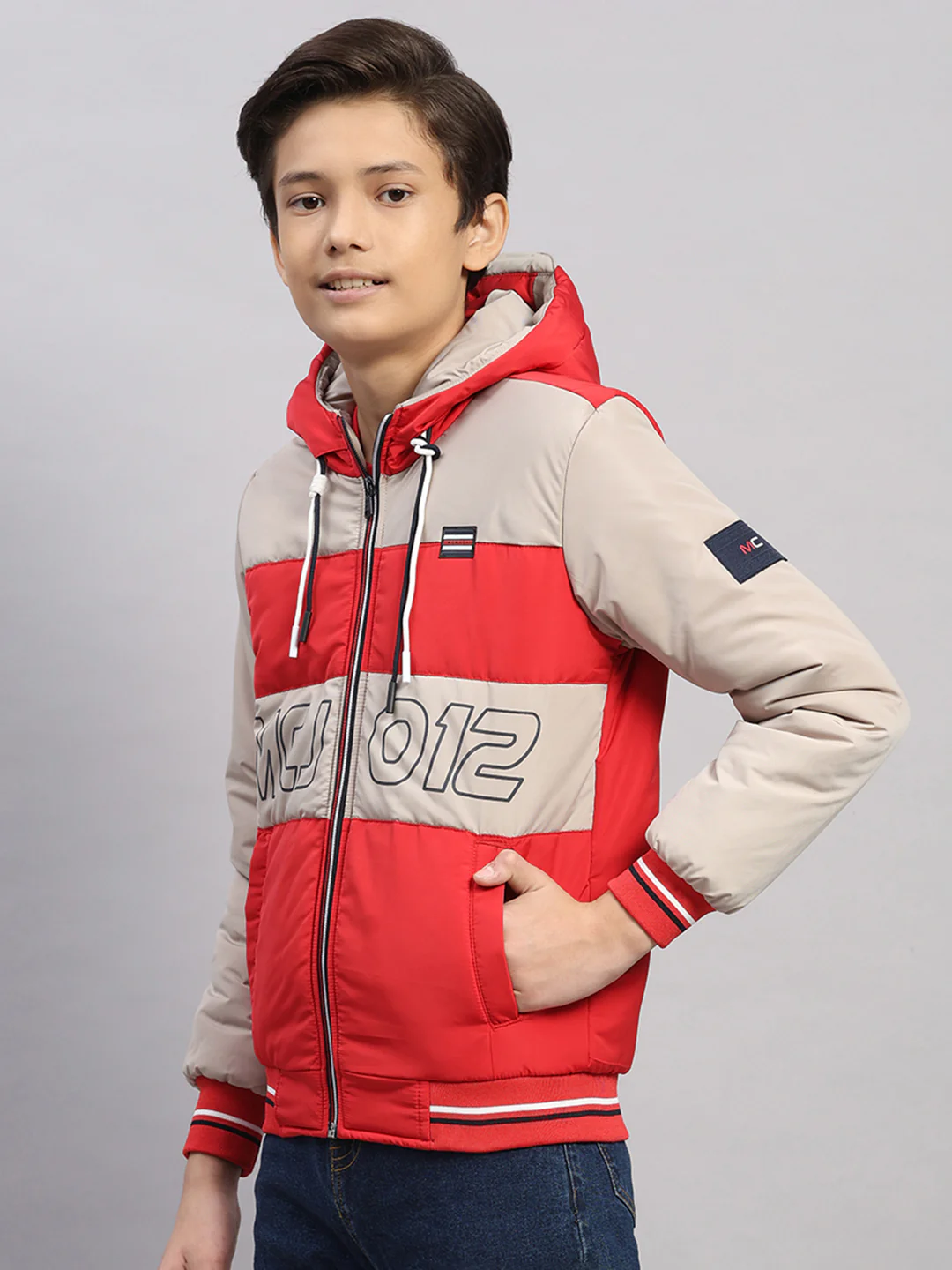 Boys Red Printed Hooded Full Sleeve Jacket - Image 3
