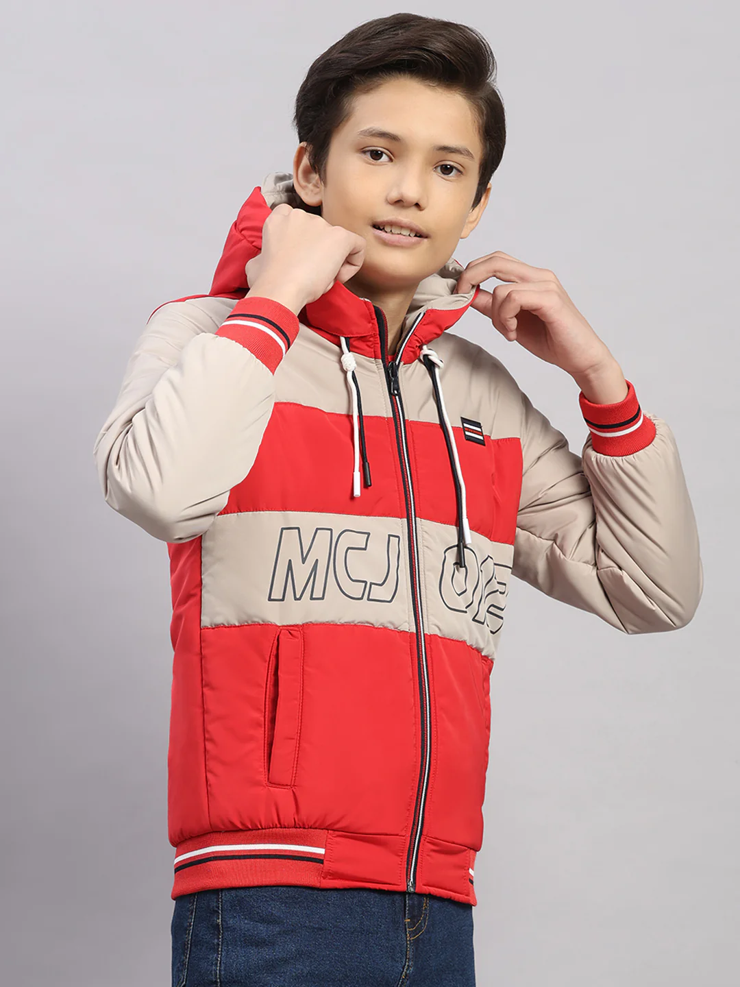 Boys Red Printed Hooded Full Sleeve Jacket - Image 4