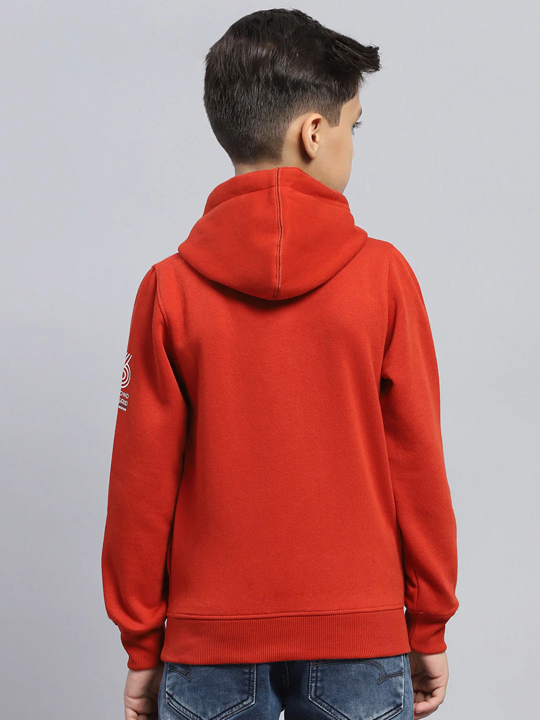 Boys Red Printed Hooded Full Sleeve Sweatshirt - Image 5