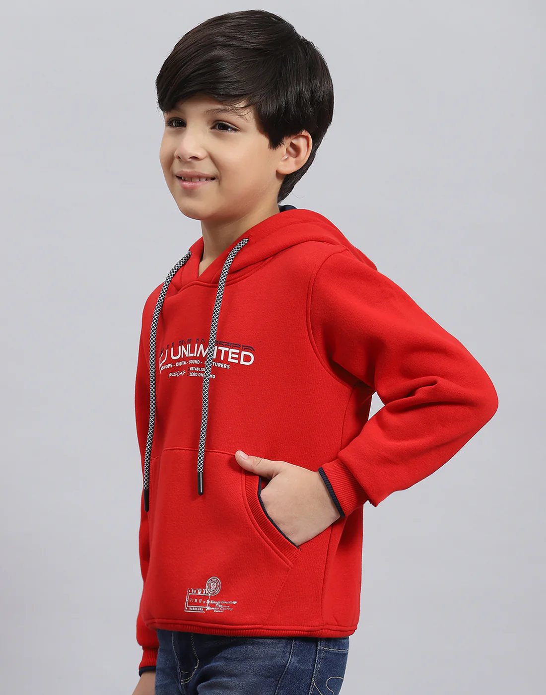 Boys Red Printed Hooded Full Sleeve Sweatshirt - Image 4