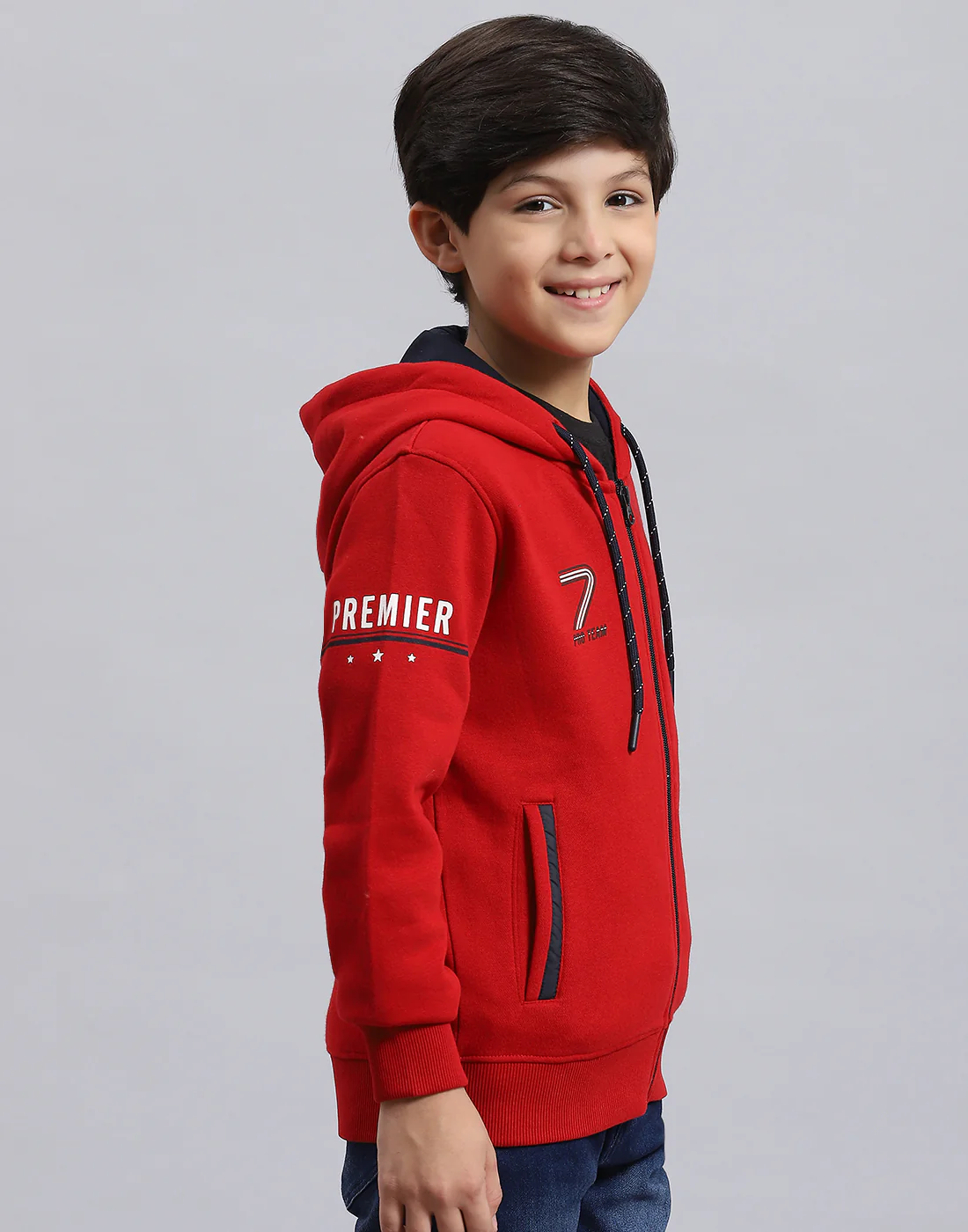 Boys Red Printed Hooded Full Sleeve Sweatshirt - Image 4