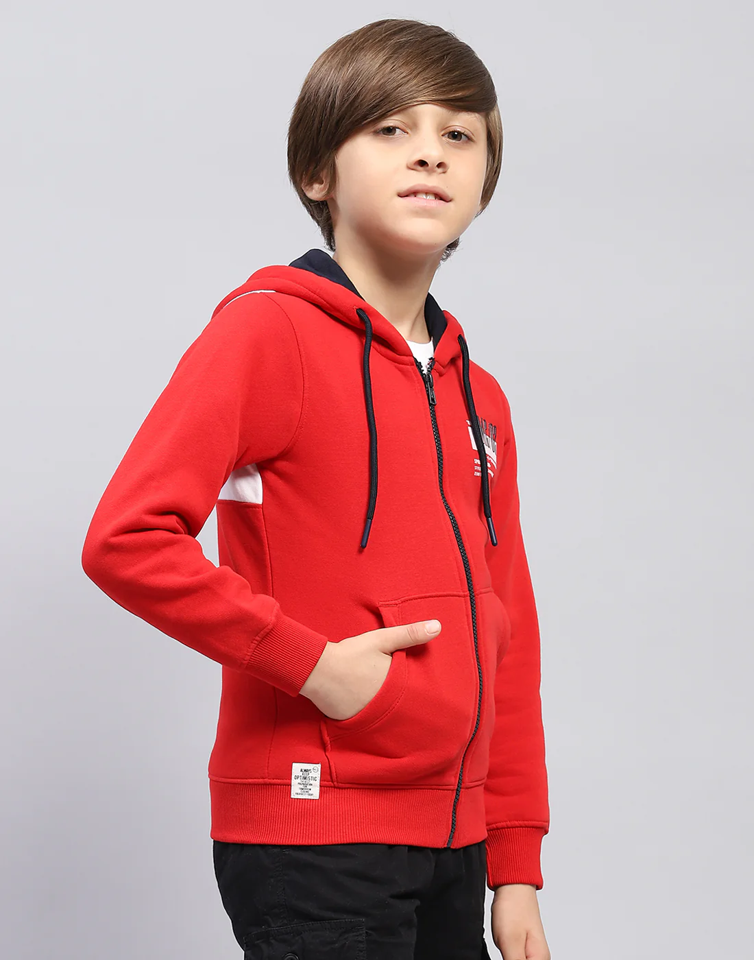 Boys Red Printed Hooded Full Sleeve Sweatshirt - Image 4
