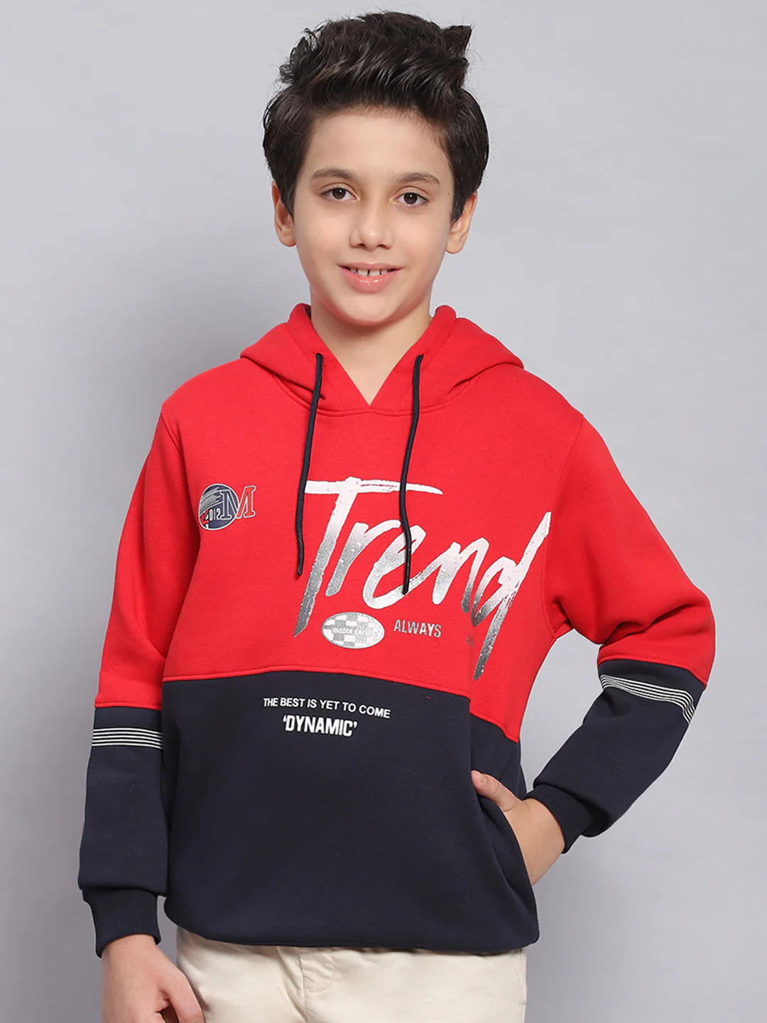 Boys Red Printed Hooded Full Sleeve Sweatshirt - Image 2