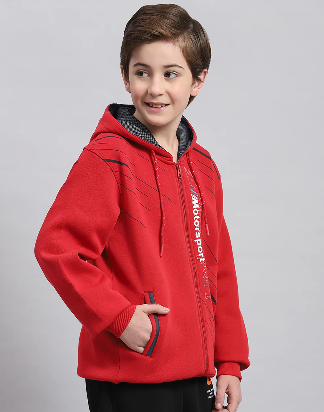 Boys Red Printed Hooded Full Sleeve Sweatshirt - Image 4