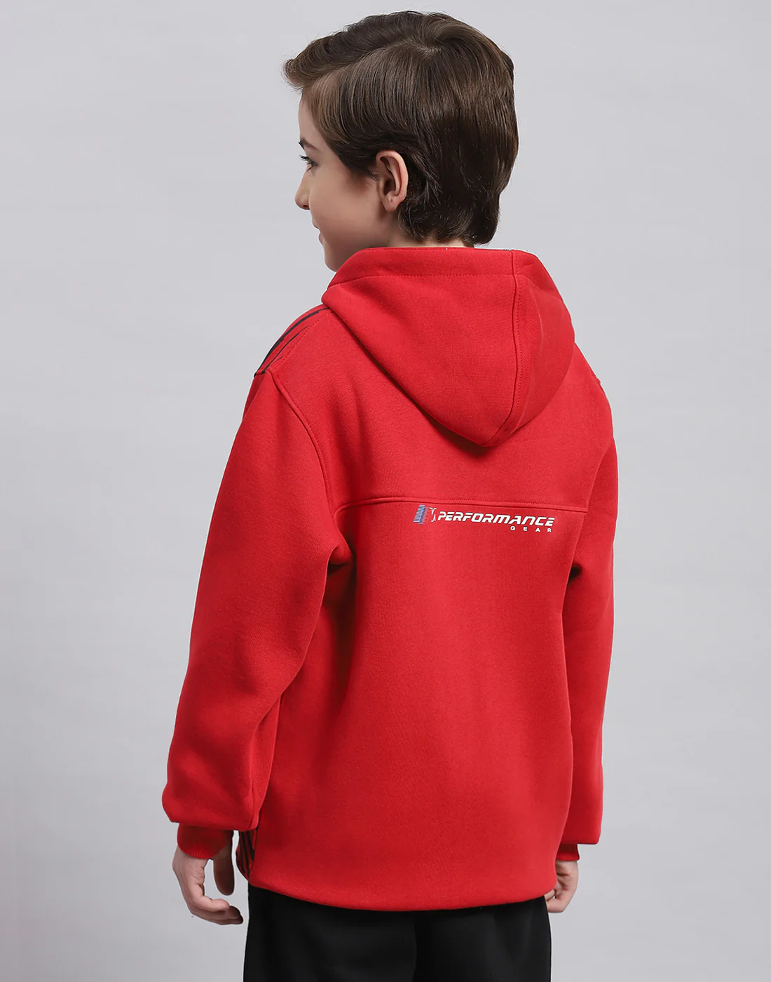 Boys Red Printed Hooded Full Sleeve Sweatshirt - Image 5