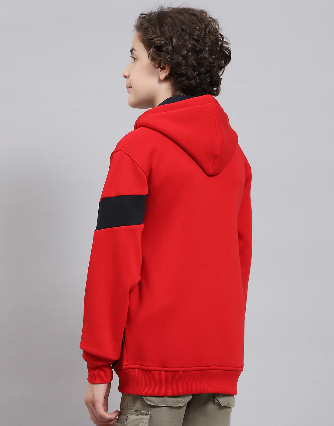 Boys Red Printed Hooded Full Sleeve Sweatshirt - Image 5