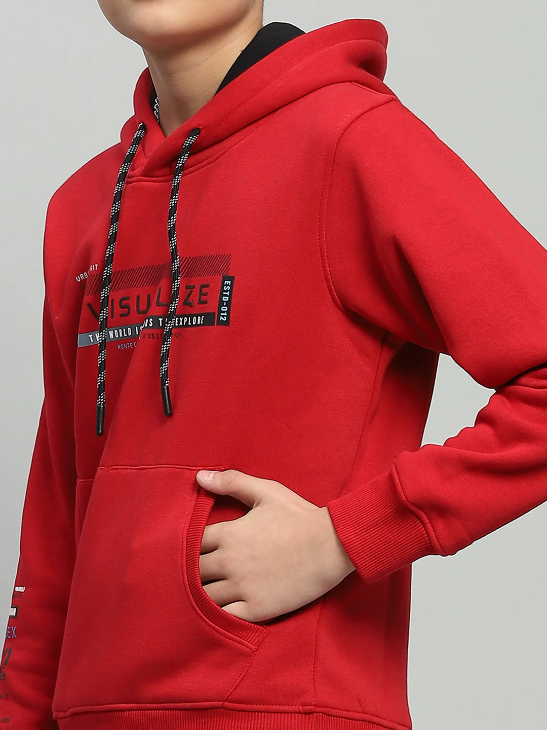 Boys Red Printed Hooded Full Sleeve Sweatshirt - Image 6