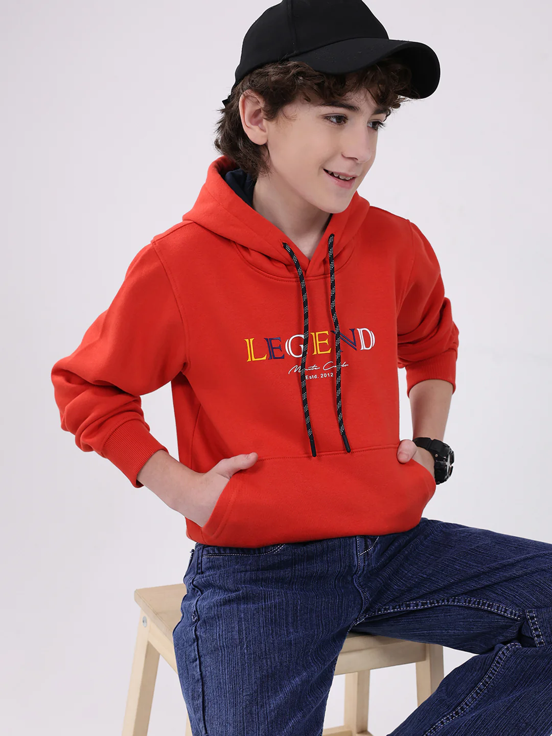 Boys Red Printed Hooded Full Sleeve Sweatshirt - Image 6