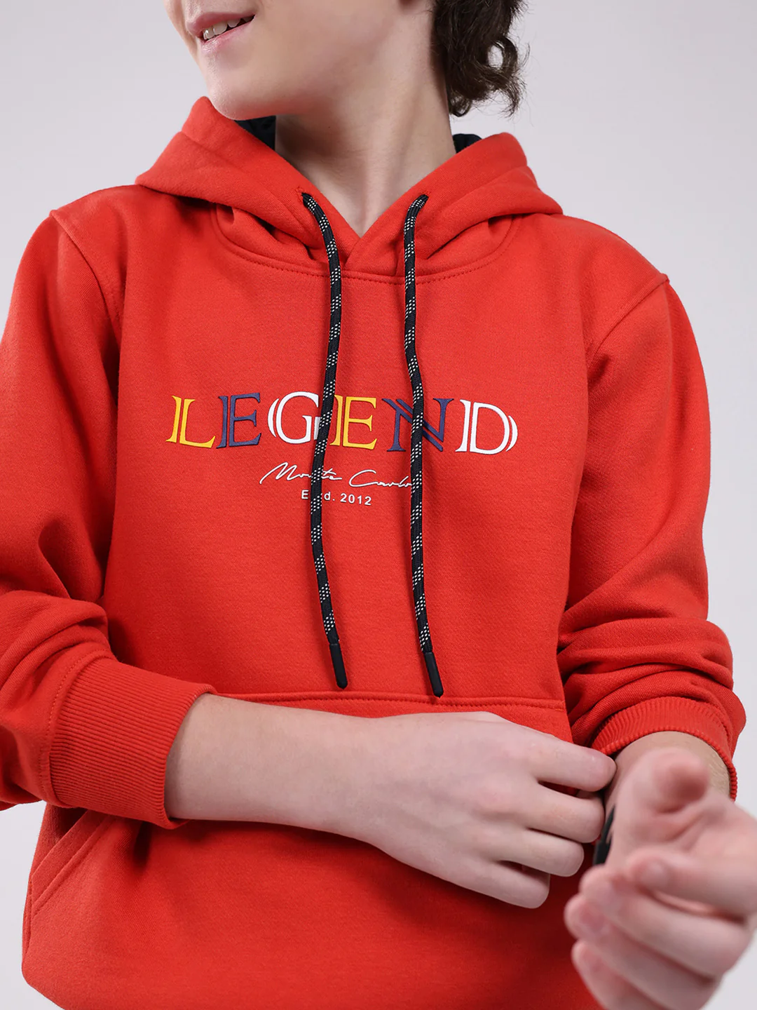 Boys Red Printed Hooded Full Sleeve Sweatshirt - Image 7