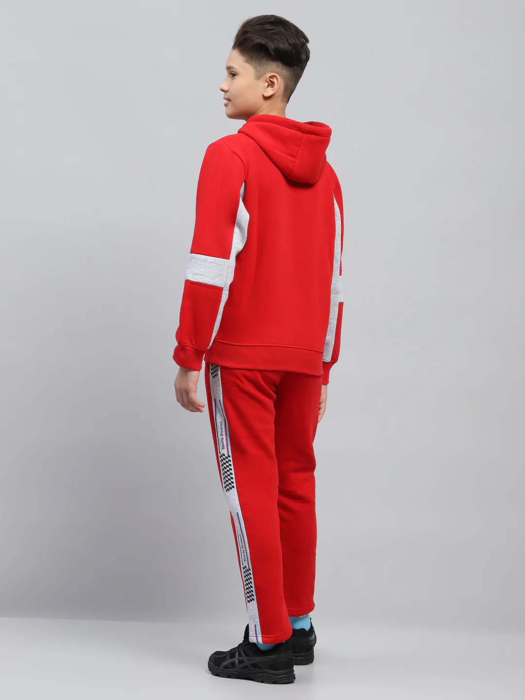 Boys Red Printed Hooded Full Sleeve Tracksuit - Image 6