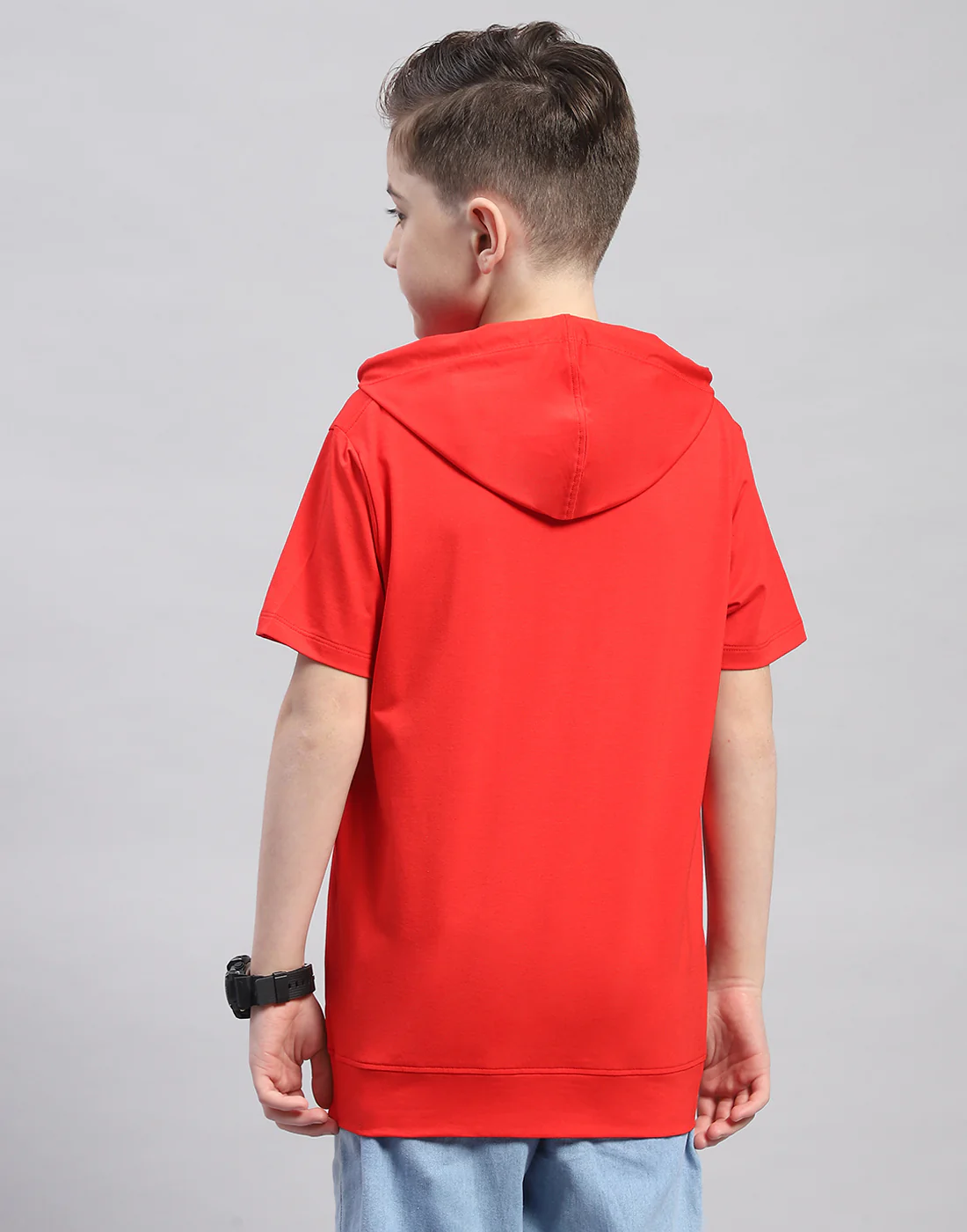Boys Red Printed Hooded Half Sleeve T-Shirt - Image 5