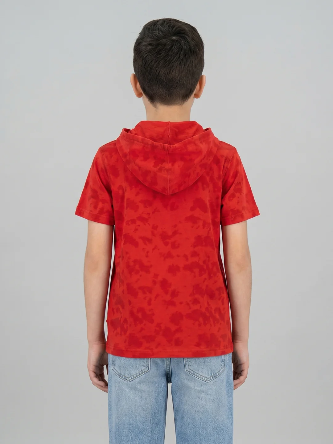 Boys Red Printed Hooded Half Sleeve T-Shirt - Image 4