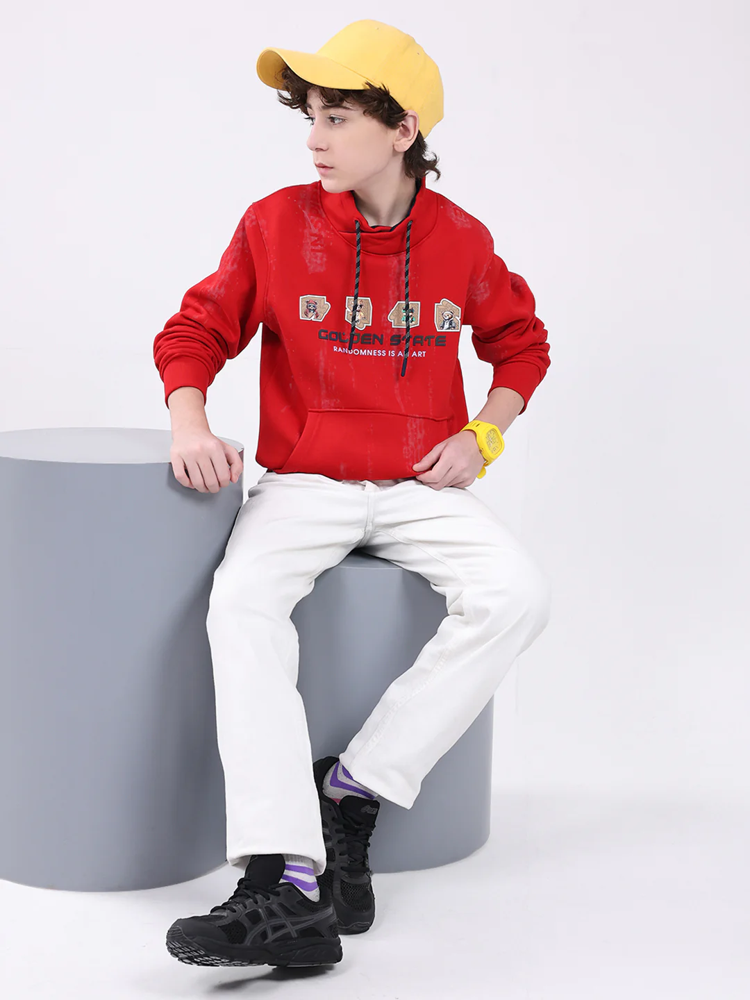 Boys Red Printed Mock Neck Full Sleeve Sweatshirt - Image 2