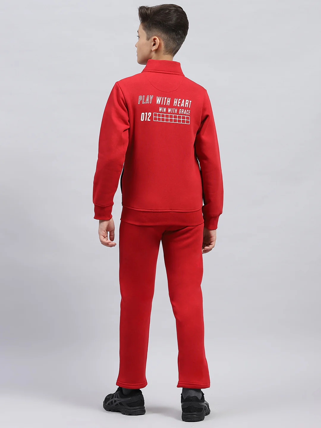 Boys Red Printed Mock Neck Full Sleeve Tracksuit - Image 5