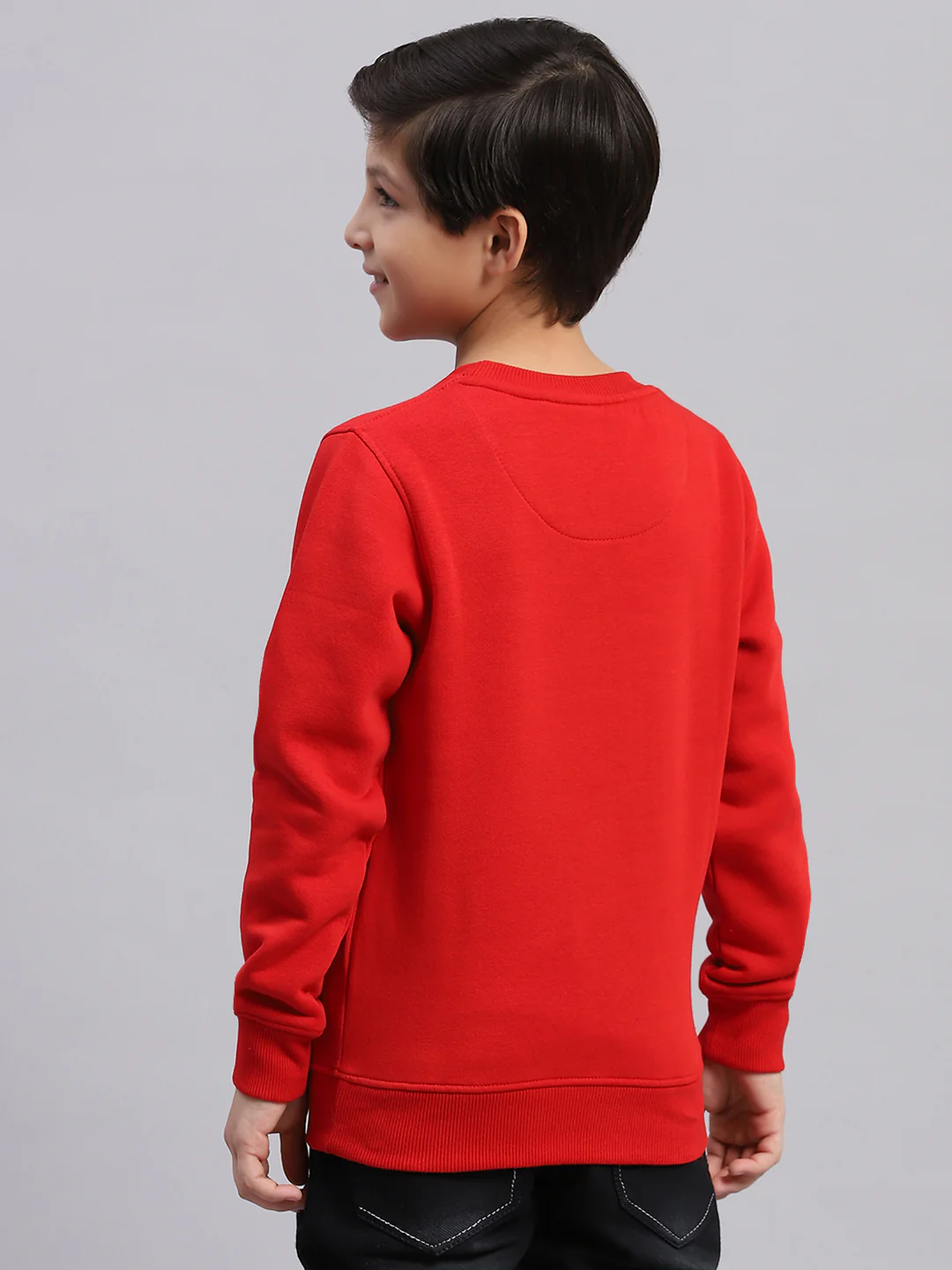 Boys Red Printed Round Neck Full Sleeve Sweatshirt - Image 5