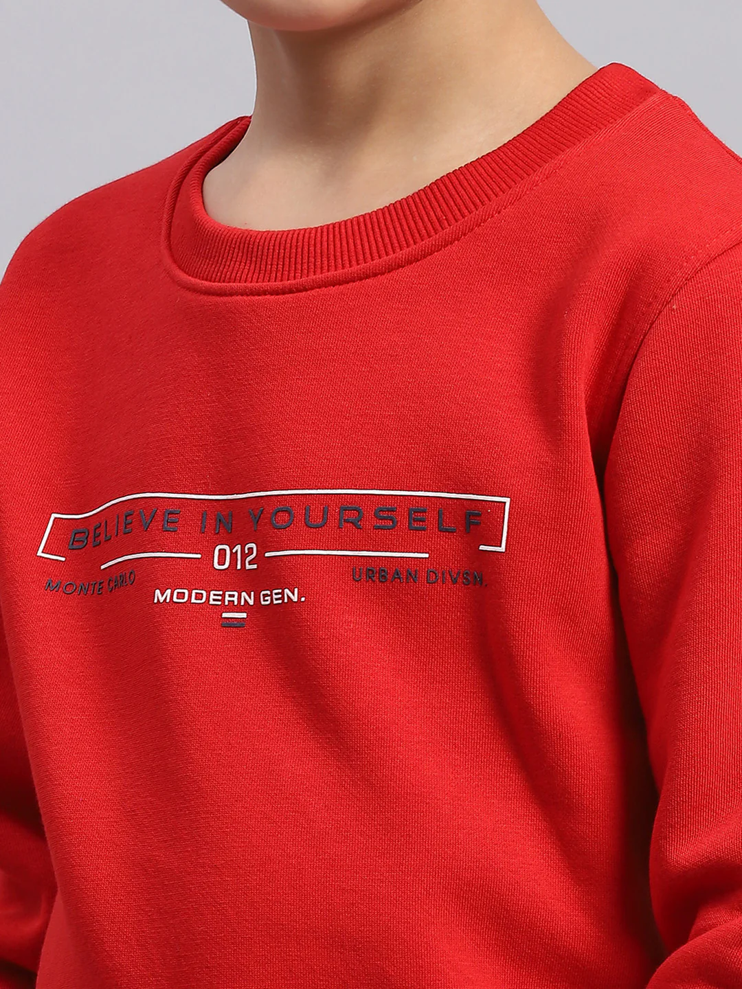 Boys Red Printed Round Neck Full Sleeve Sweatshirt - Image 6