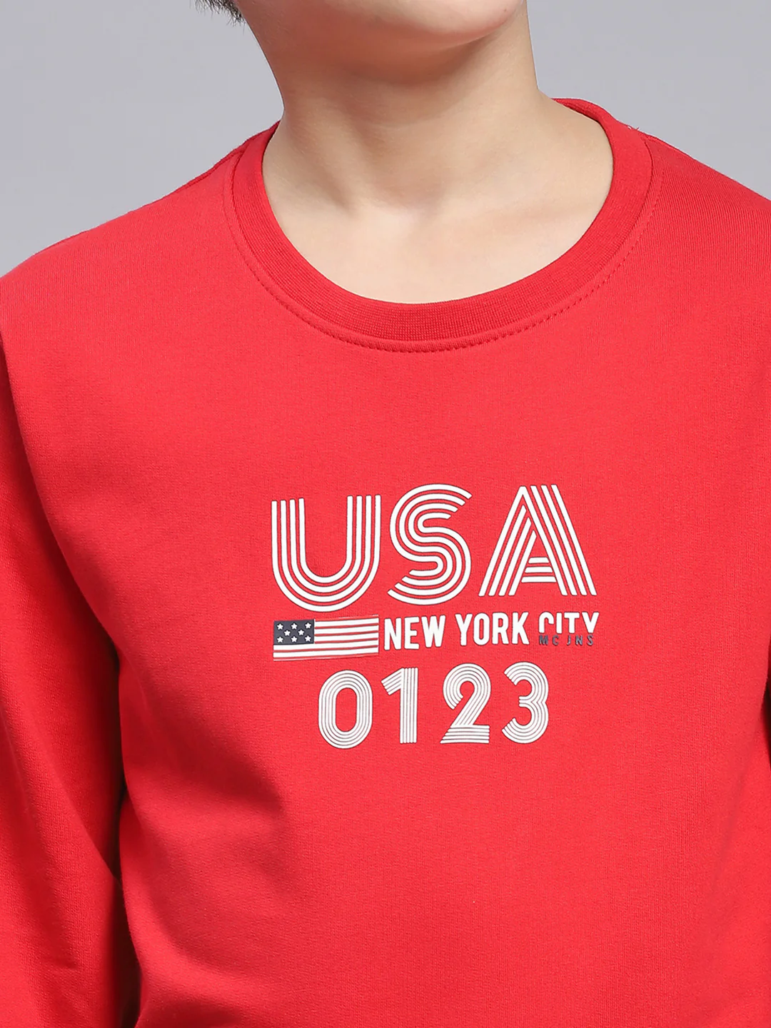 Boys Red Printed Round Neck Full Sleeve Sweatshirt - Image 6