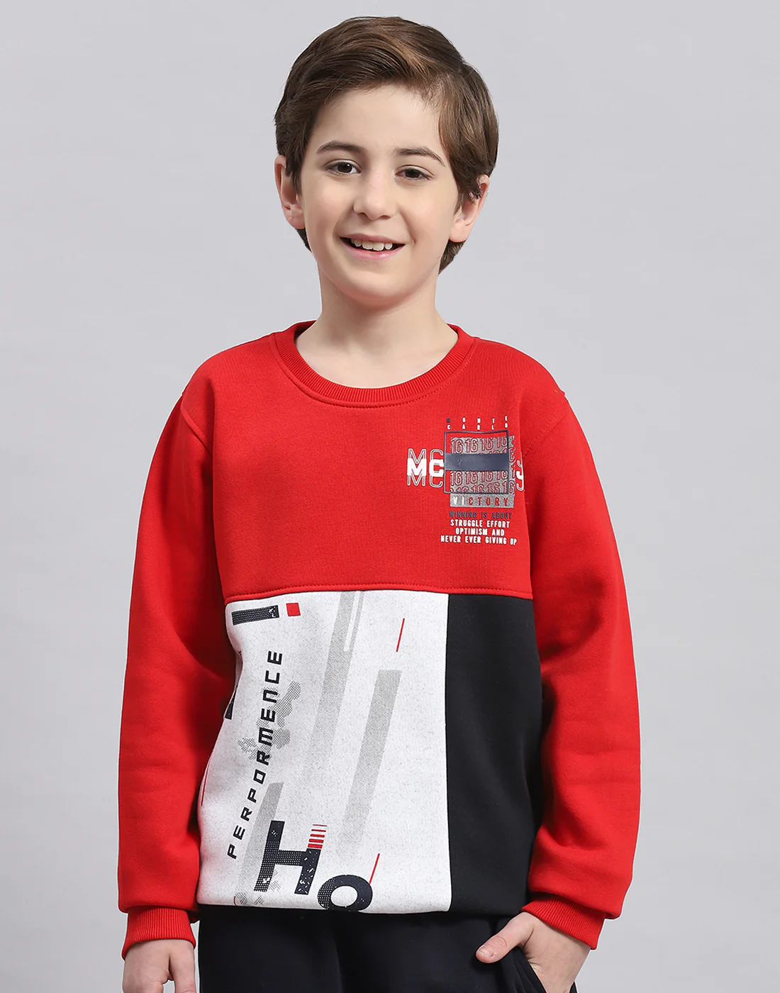 Boys Red Printed Round Neck Full Sleeve Sweatshirt - Image 2