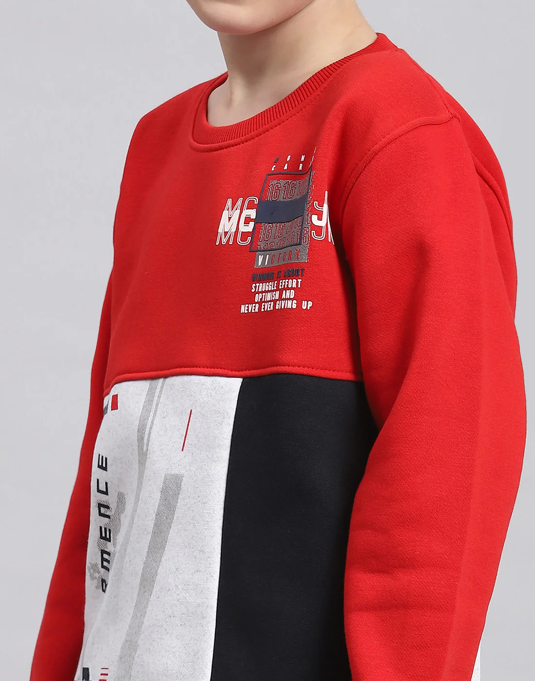 Boys Red Printed Round Neck Full Sleeve Sweatshirt - Image 6